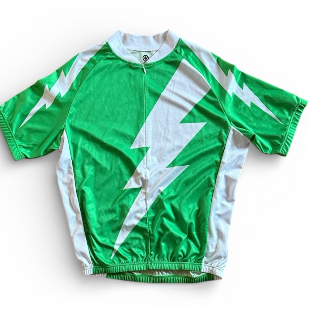 NASBAR MENS GREEN WHITE CYCLING JERSEY SHIRT 1/4 ZIP SIZE LARGE LIGHTWEIGHT